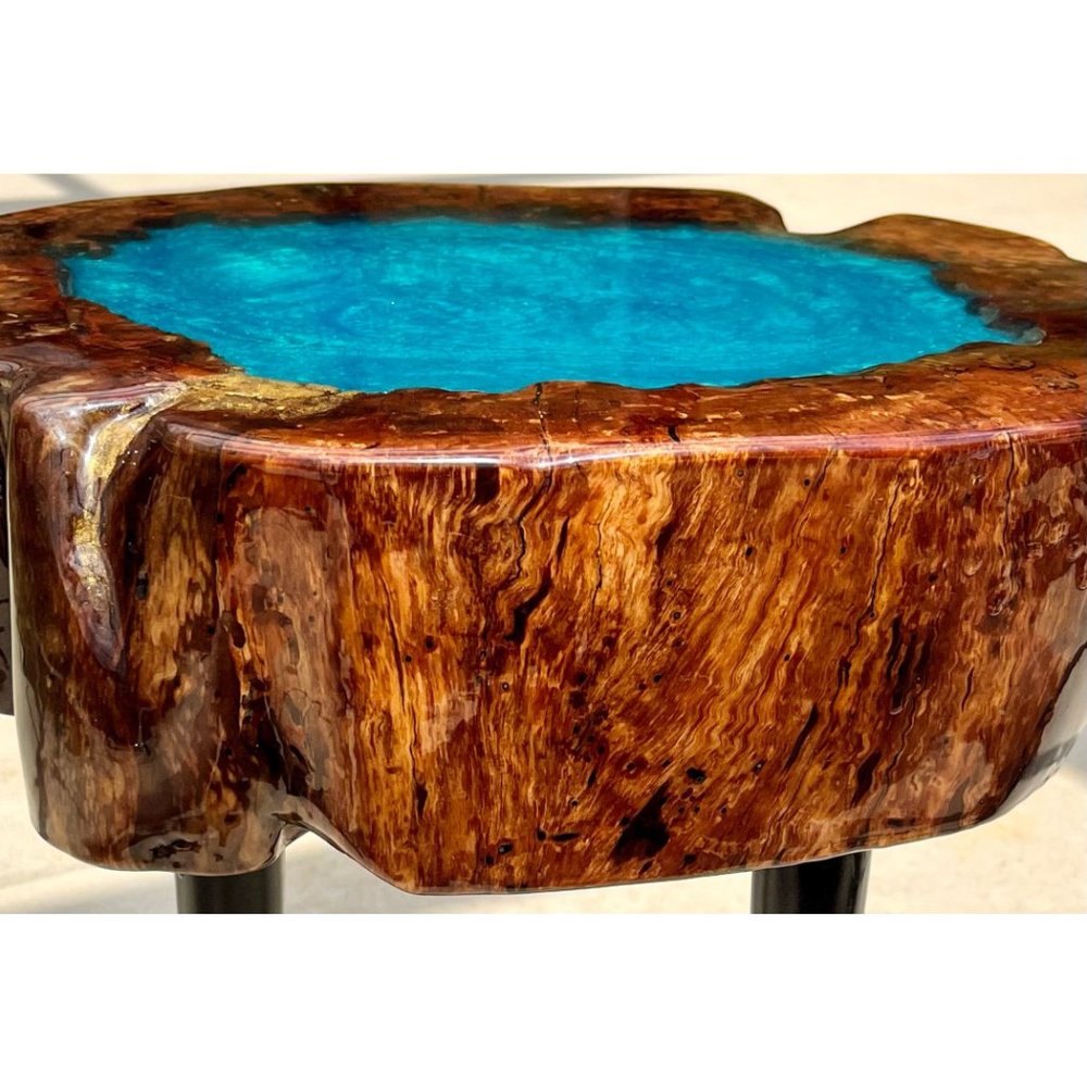 Lagoon Stump Table, Resin Epoxy Side Table, Resin Epoxy Art, Petrified Stump Tab - Picture 4 of 10